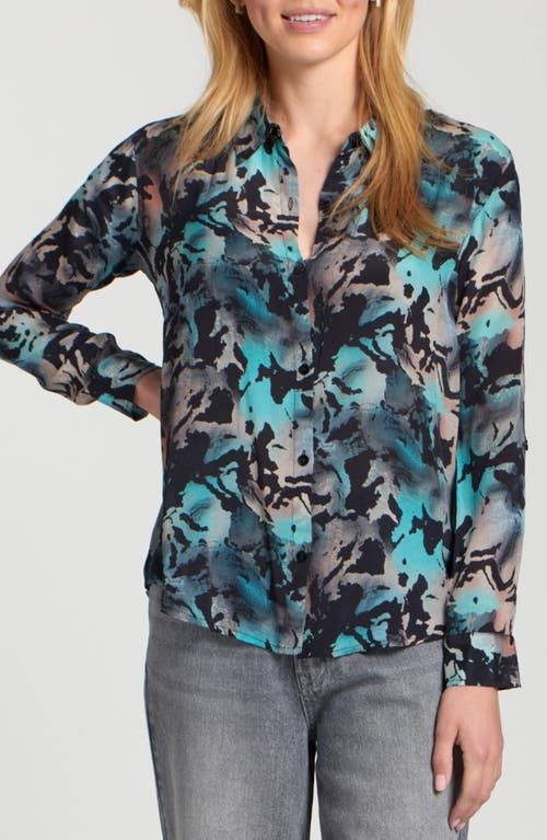 APNY Abstract Print Roll Tab Sleeve Chiffon Button-Up Shirt in Turquoise Multi  product