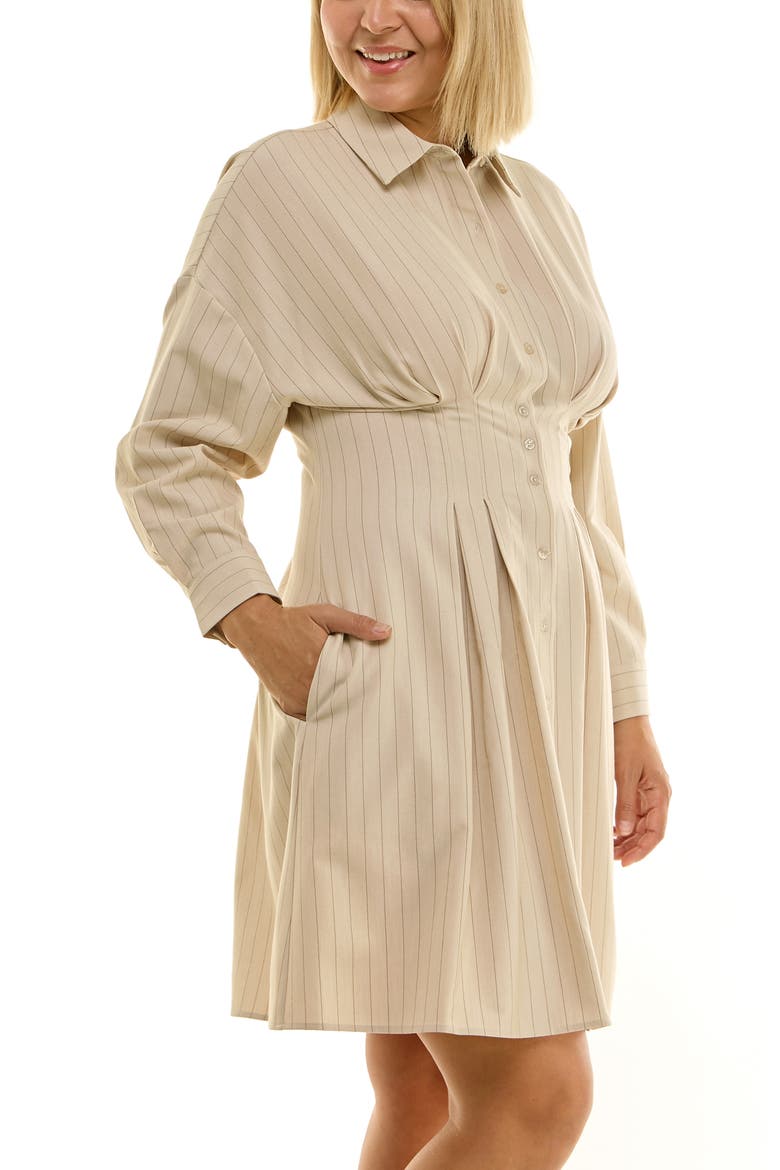 Bi-Stretch Long Sleeve Shirtdress, Alternate, color, TAN / CHOCOLATE