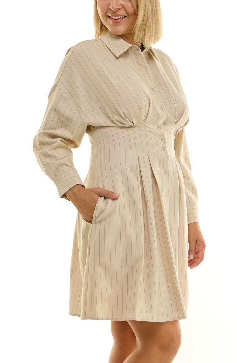 Nicole Miller Poplin Long Sleeve Shirtdress, Alternate, color, Tan / Chocolate