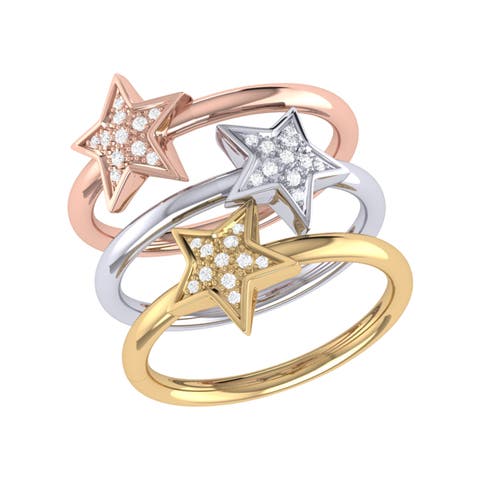 Tri-Color (White, Yellow and Rose) Sterling Silver Dazzling Star Diamond Ring