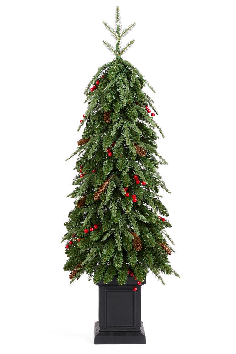 4ft Pre-lit Artificial Christmas Porch Tree with 100 Warm White Lights, Alternate, color, Green