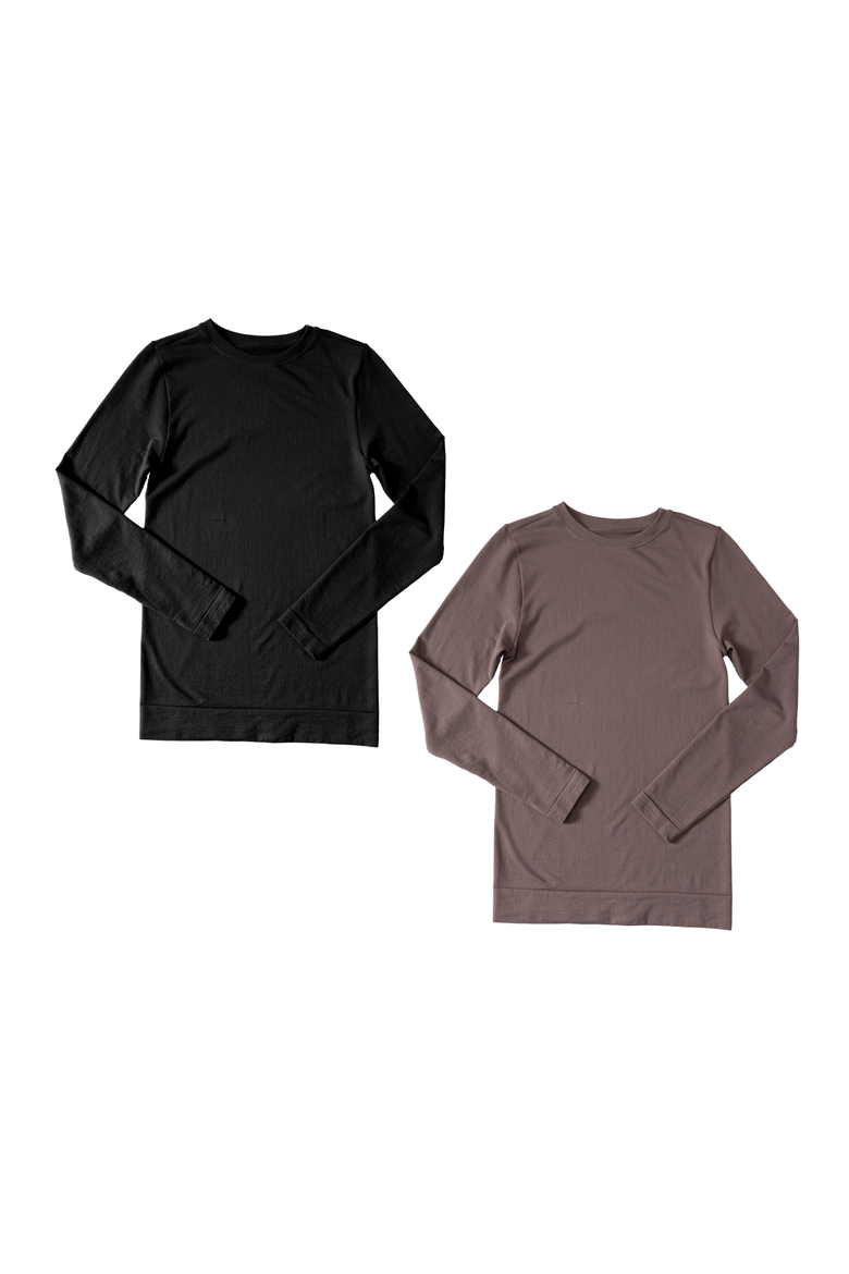 Seamless Maternity Rib Long Sleeve Crew Tee 2 Pack Bundle, Main, color, Black/Taupe