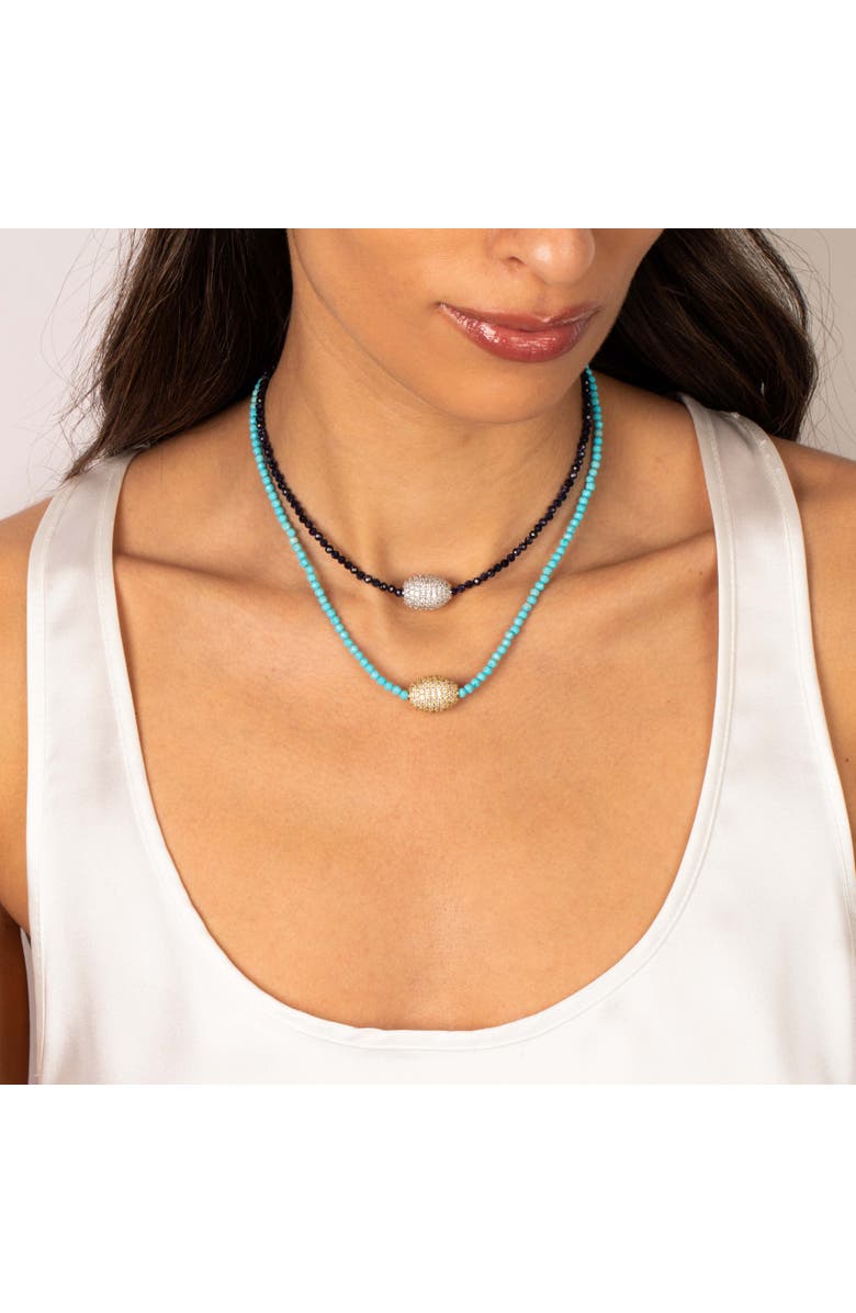 BY ADINA EDEN Colored Glass Bead Pave Roller Charm Choker, Alternate, color, Silver