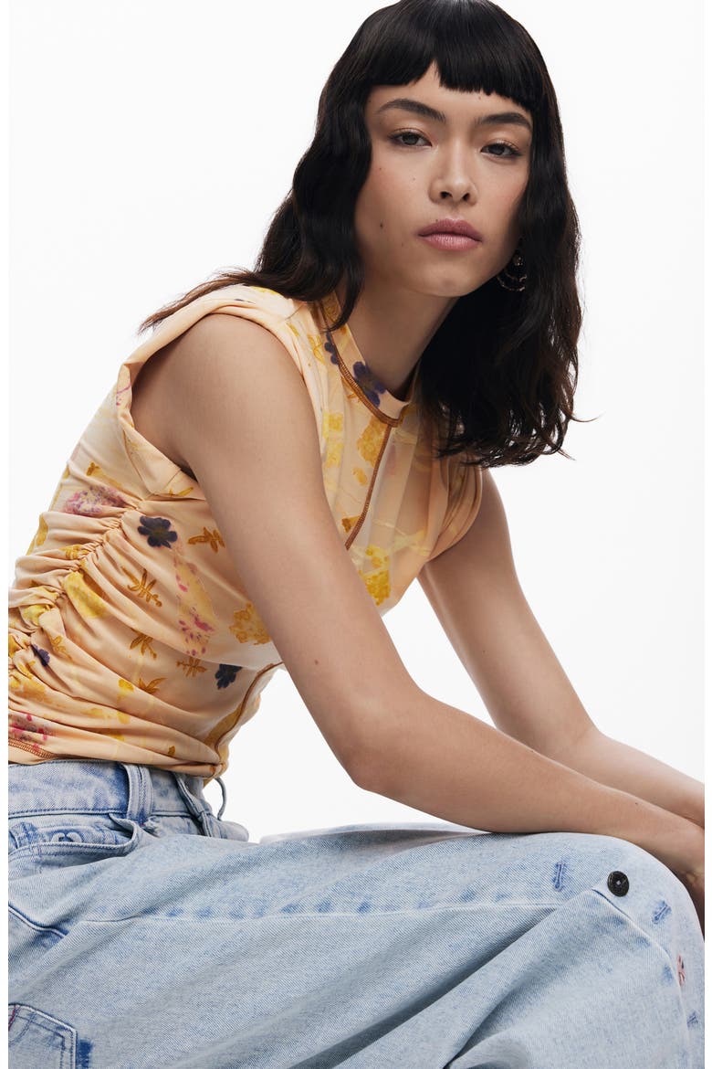 Floral Exposed Seam Top, Alternate, color, BEIGE