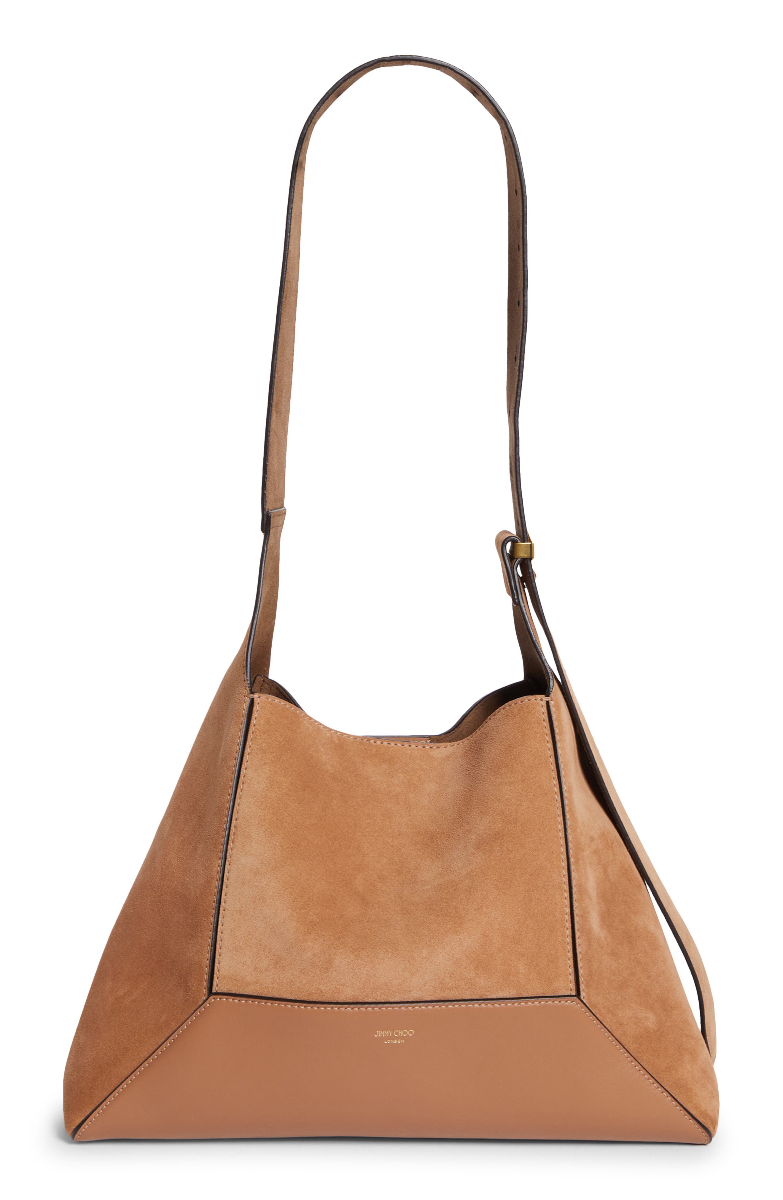 Jimmy Choo Medium Diamond Leather & Suede Hobo Bag, Main, color, Toffee/ Gold