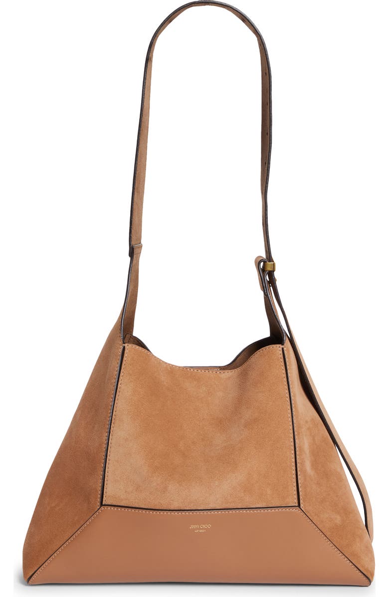 Jimmy Choo Medium Diamond Leather & Suede Hobo Bag, Main, color, Toffee/ Gold