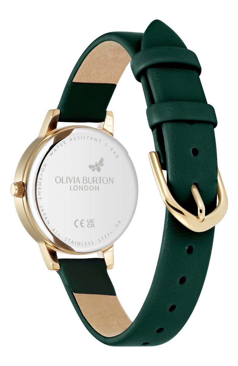 Olivia Burton Illustrated Floral Leather Strap Watch, 30mm, Alternate, color, Ivory/Green