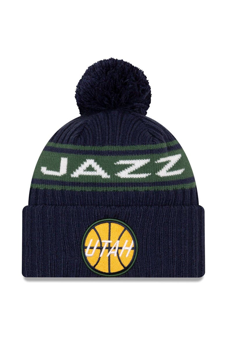 Men's New Era Navy Utah Jazz 2021 NBA Draft Cuffed Knit Hat with Pom, Main, color, Navy