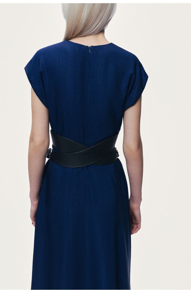 Nocturne V-Neck Belted Midi Dress, Alternate, color, Navy