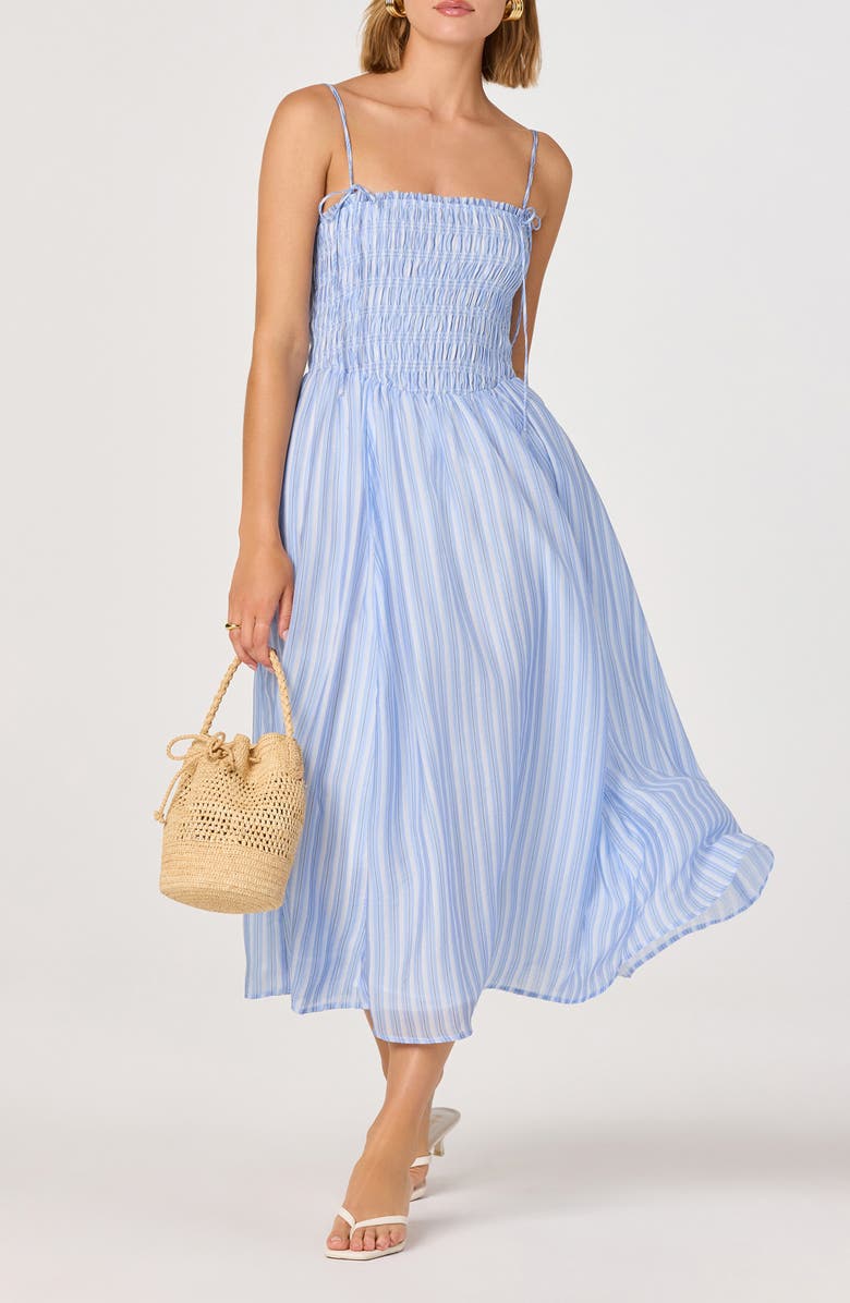 ASTR the Label Lahela Stripe Sundress, Main, color, Blue Stripe