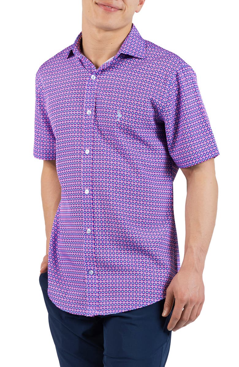 TailorByrd Moroccan Tile Short Sleeve Button-Up Shirt, Alternate, color, Pink