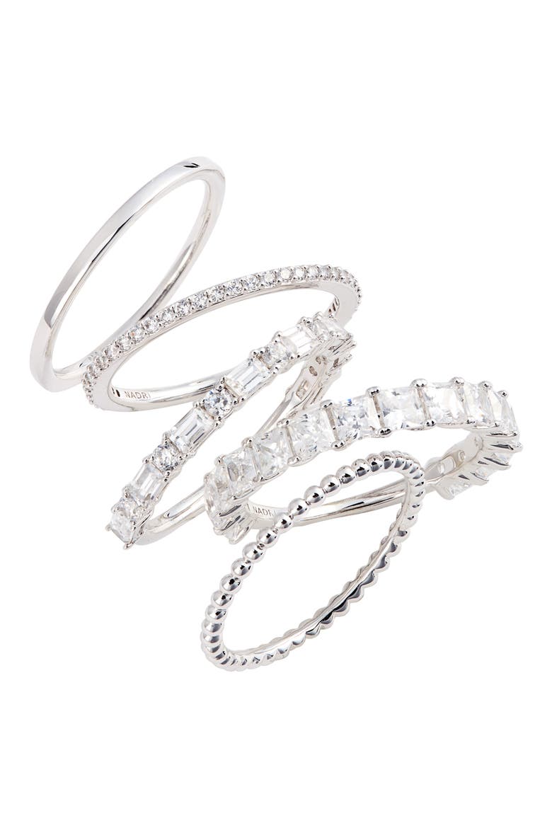 Set of 5 Stacking Rings, Main, color, RHODIUM