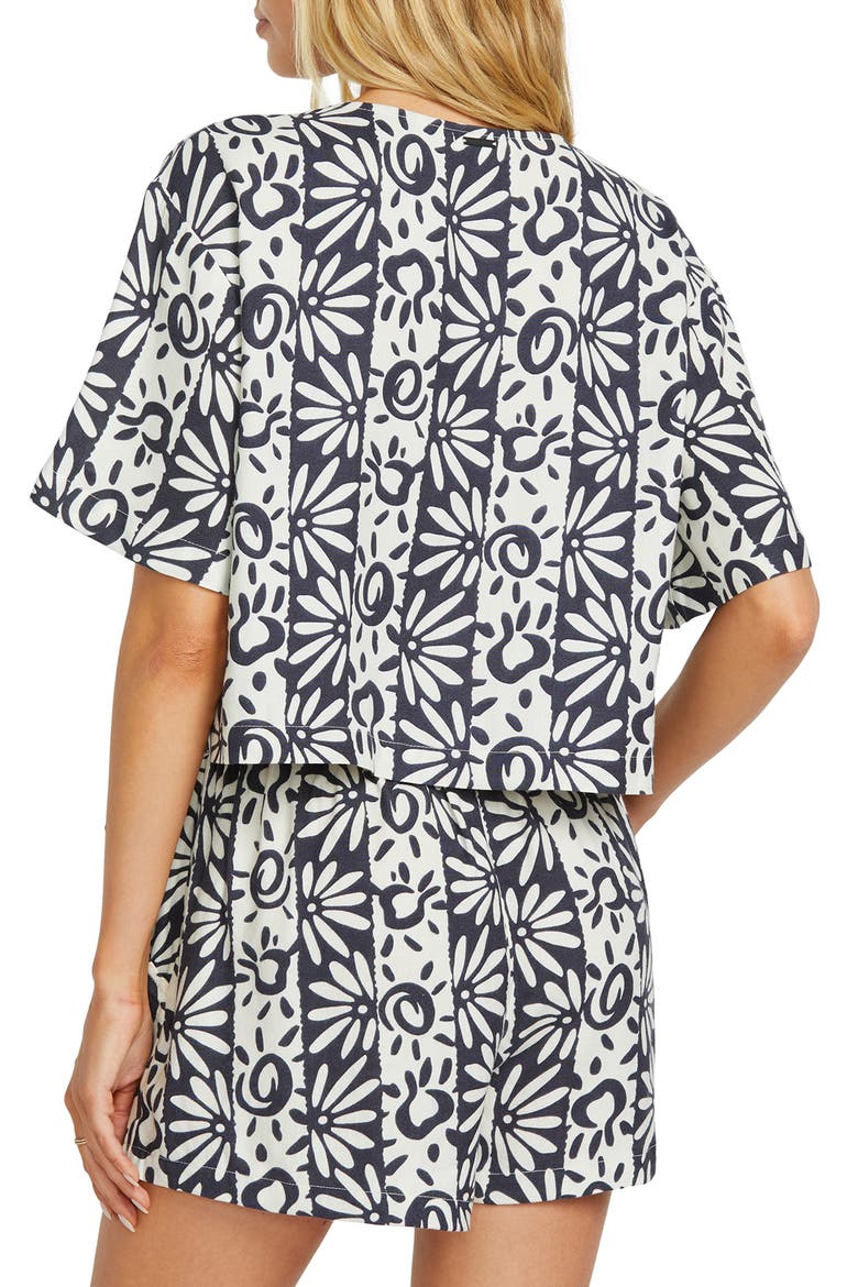 Sunflower Print Poplin Drawstring Shorts, Alternate, color, BLACK SANDS
