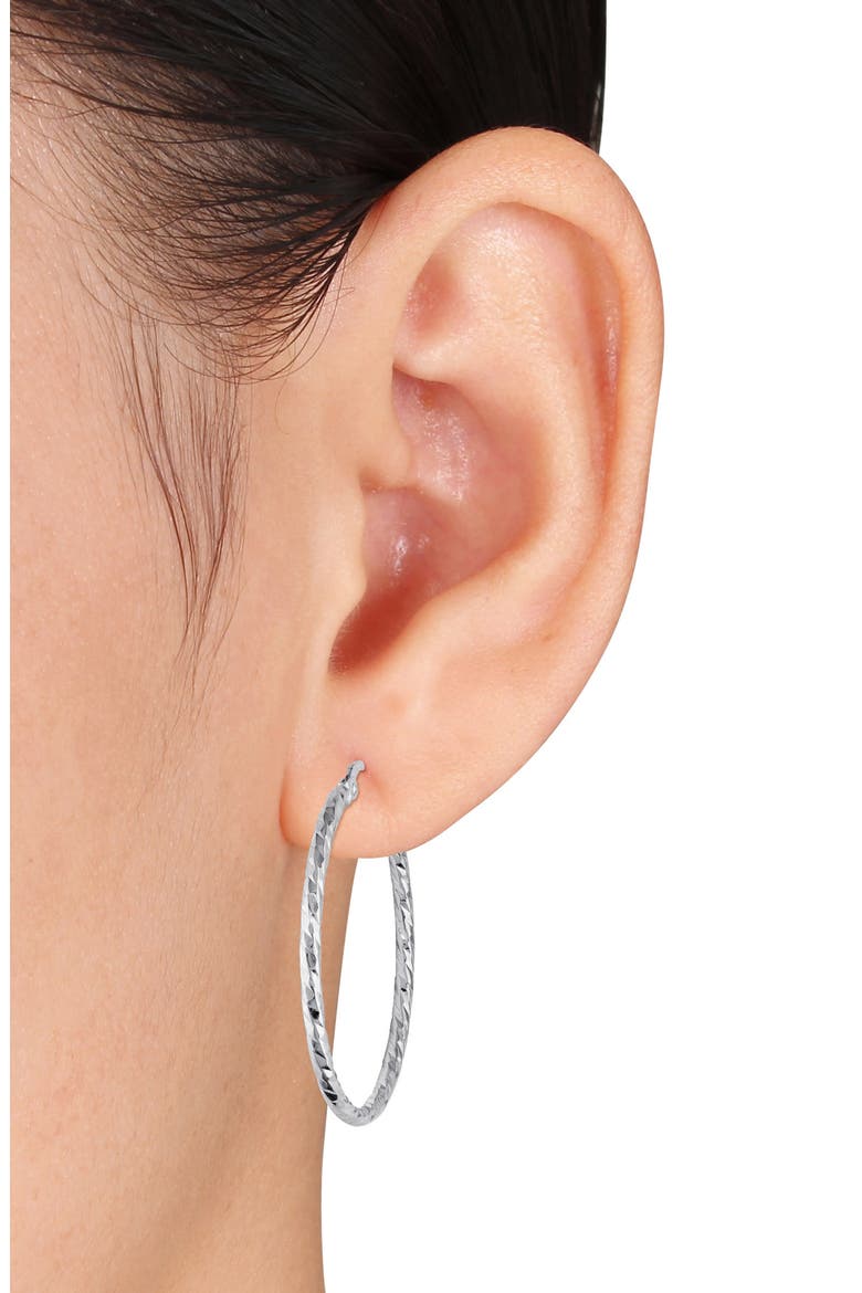 Diamond Edge Cut Hoop Earrings, Alternate, color, WHITE GOLD