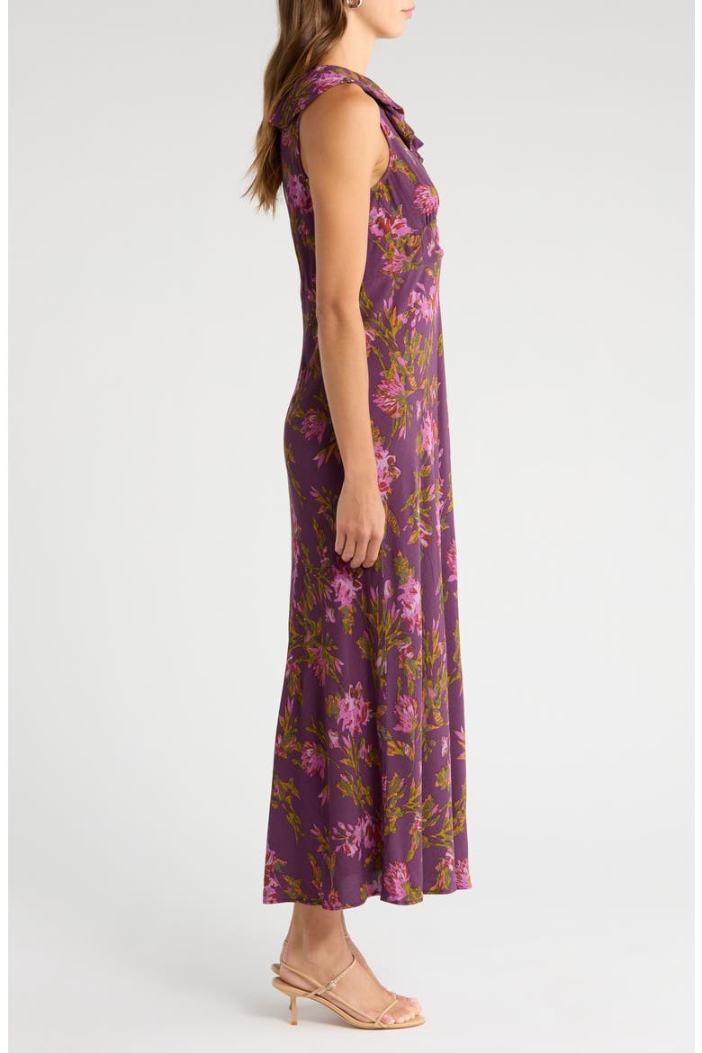 Ruffle Detail Sleeveless Midi Dress, Alternate, color, PURPLE- GREEN FERRAH BLOOM