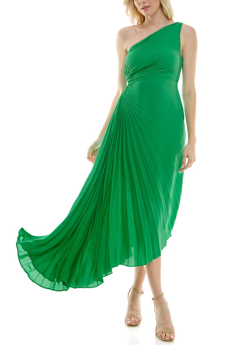 One Shoulder Pleat Midi Dress, Alternate, color, LILY PAD