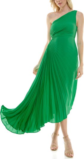 One Shoulder Pleat Midi Dress