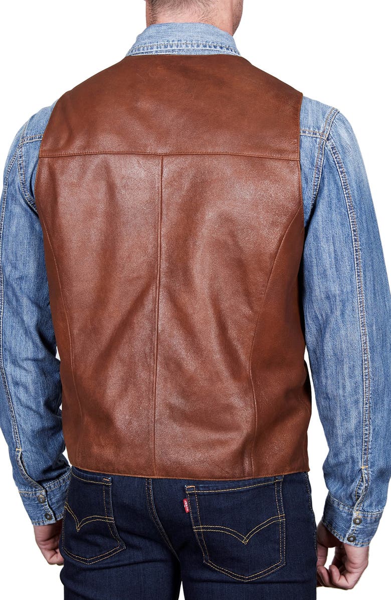 Missani Le Collezioni Vintage Leather Vest, Alternate, color, Cognac