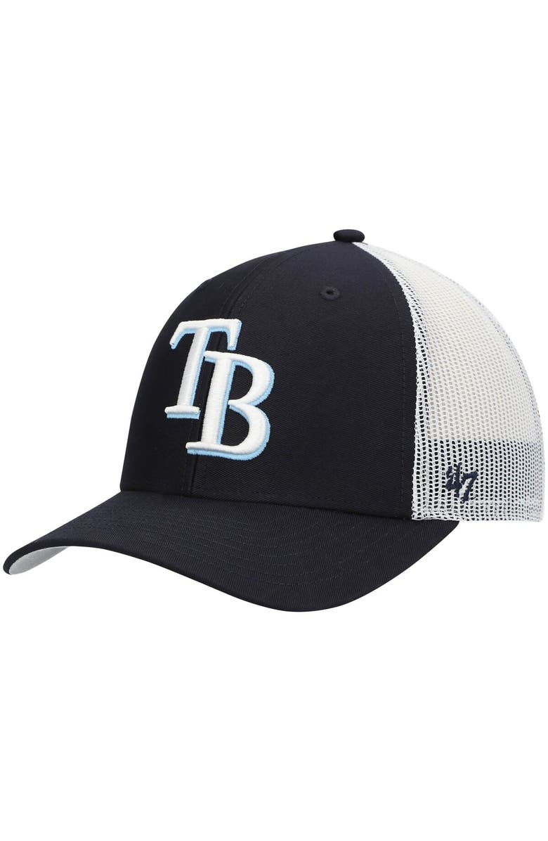 '47 Men's '47 Navy/White Tampa Bay Rays Primary Logo Trucker Snapback Hat, Main, color,