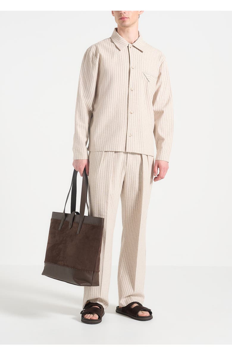 Manière De Voir Leo Pinstripe Overshirt, Main, color, Beige