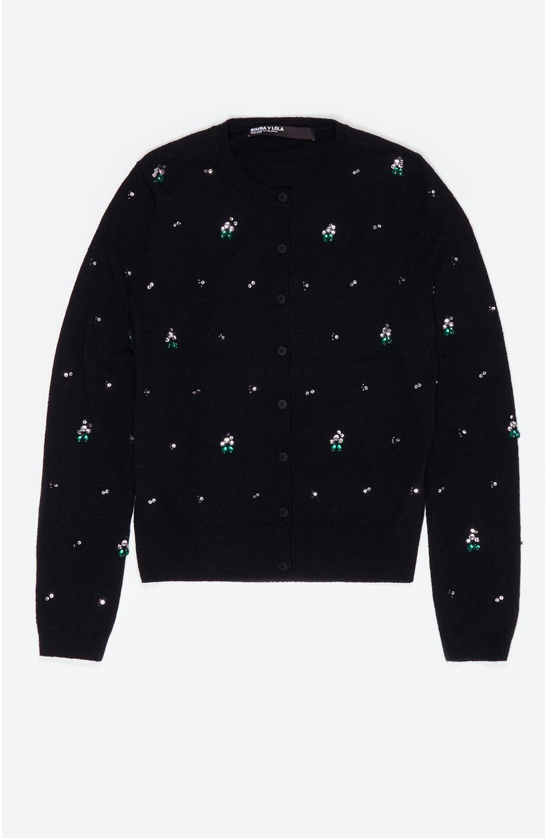 Bimba y Lola Fitted Rhinestones Cardigan, Alternate, color, Black