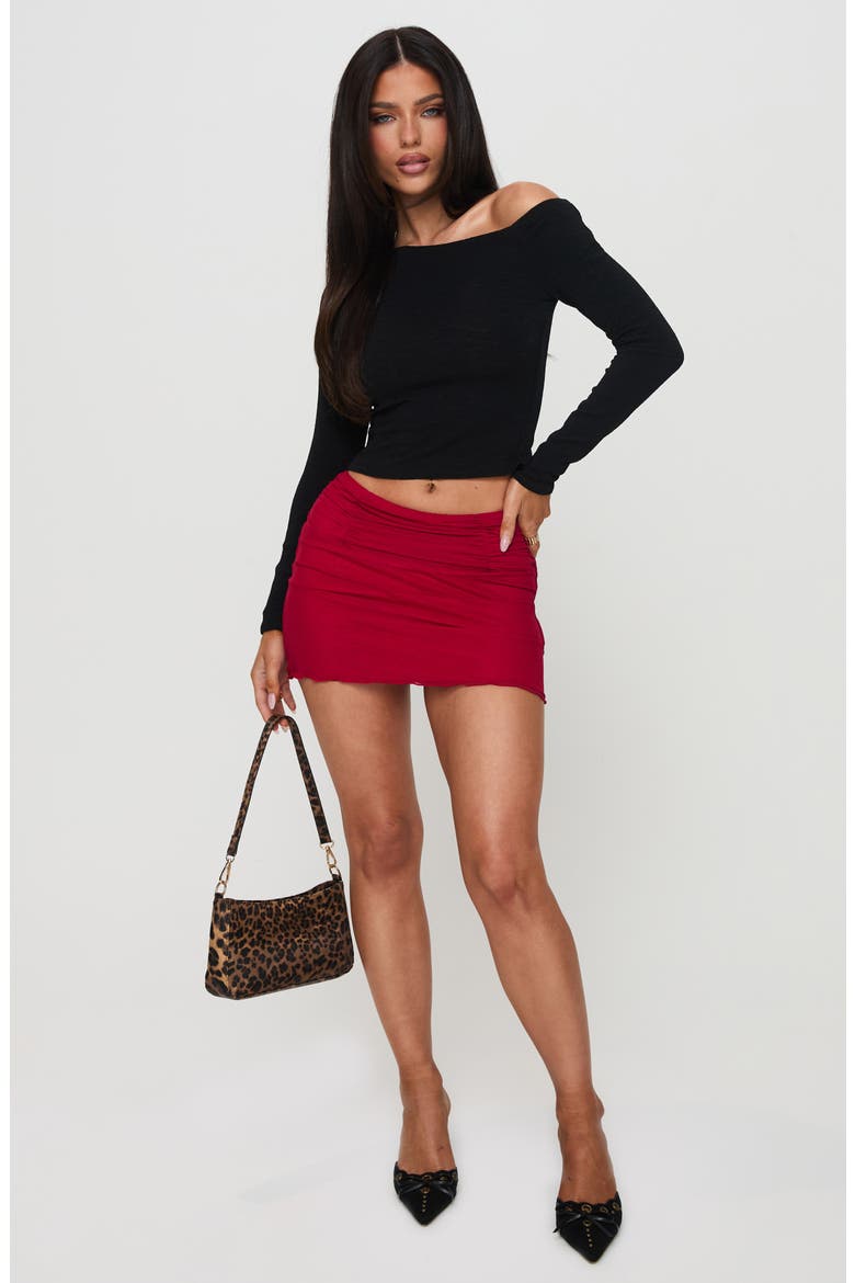 Meredith Ruched Mesh Miniskirt, Alternate, color, RED