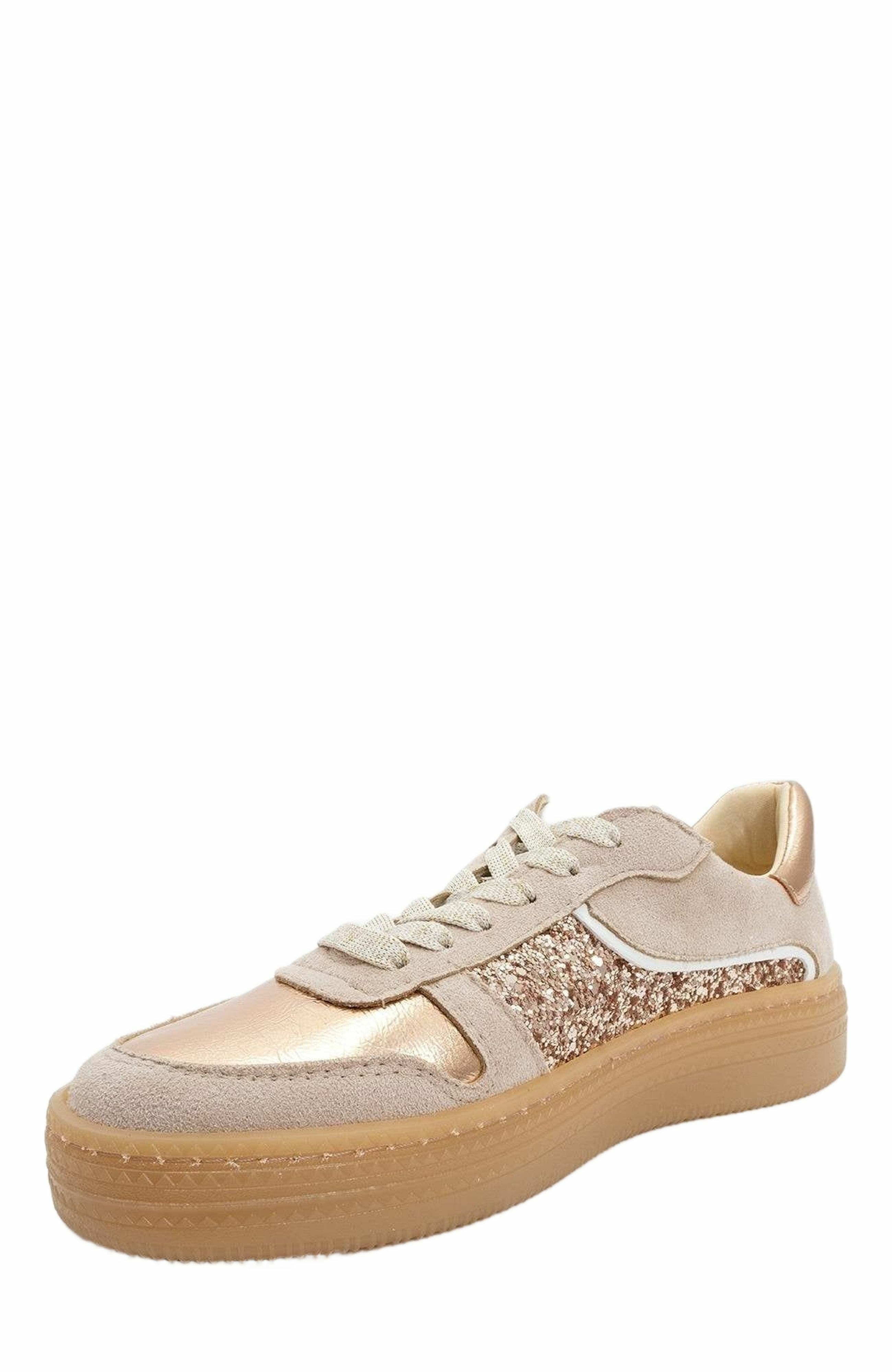 Felipe Glitter Leather Sneakers, Alternate, color, Beige Leather