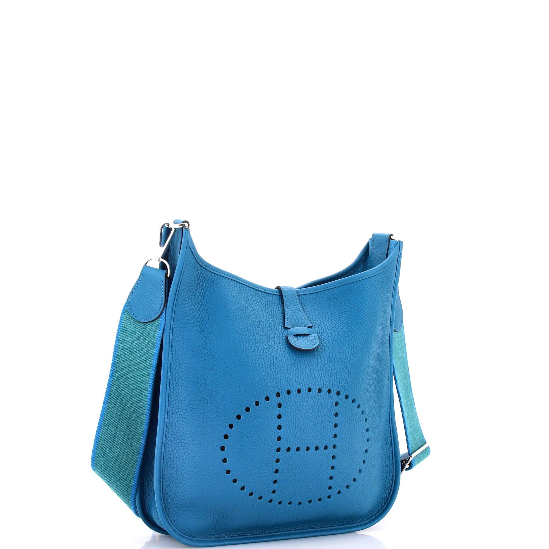 Pre-Owned Hermes Evelyne Bag Gen III Clemence PM, Alternate, color, Bleu Izmir