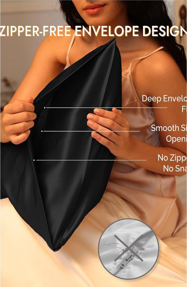 SILKSILKY 22Momme 100% Mulberry Silk Envelope Pillowcase, Alternate, color, Black