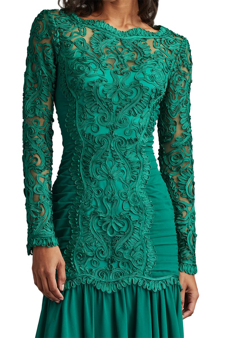 Scroll Soutache Long Sleeve Cocktail Dress, Alternate, color, EMERALD