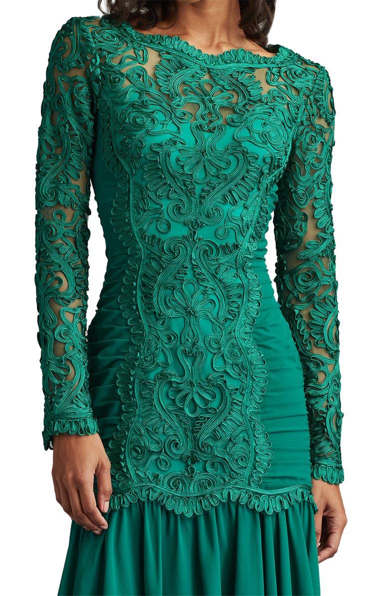 Tadashi Shoji Scroll Soutache Long Sleeve Cocktail Dress, Alternate, color, Emerald