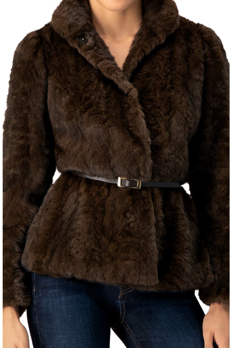 Plush Belted Fake Fur Coat, Alternate, color, Brown