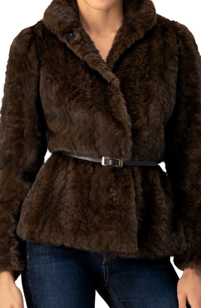 IVONNE Plush Belted Fake Fur Coat, Alternate, color, Brown