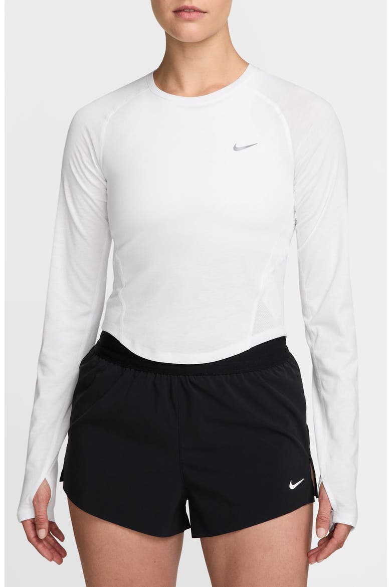 Tempo Dri-FIT Performance Cropped Long Sleeve T-Shirt, Main, color, WHITE/ REFLECTIVE SILV