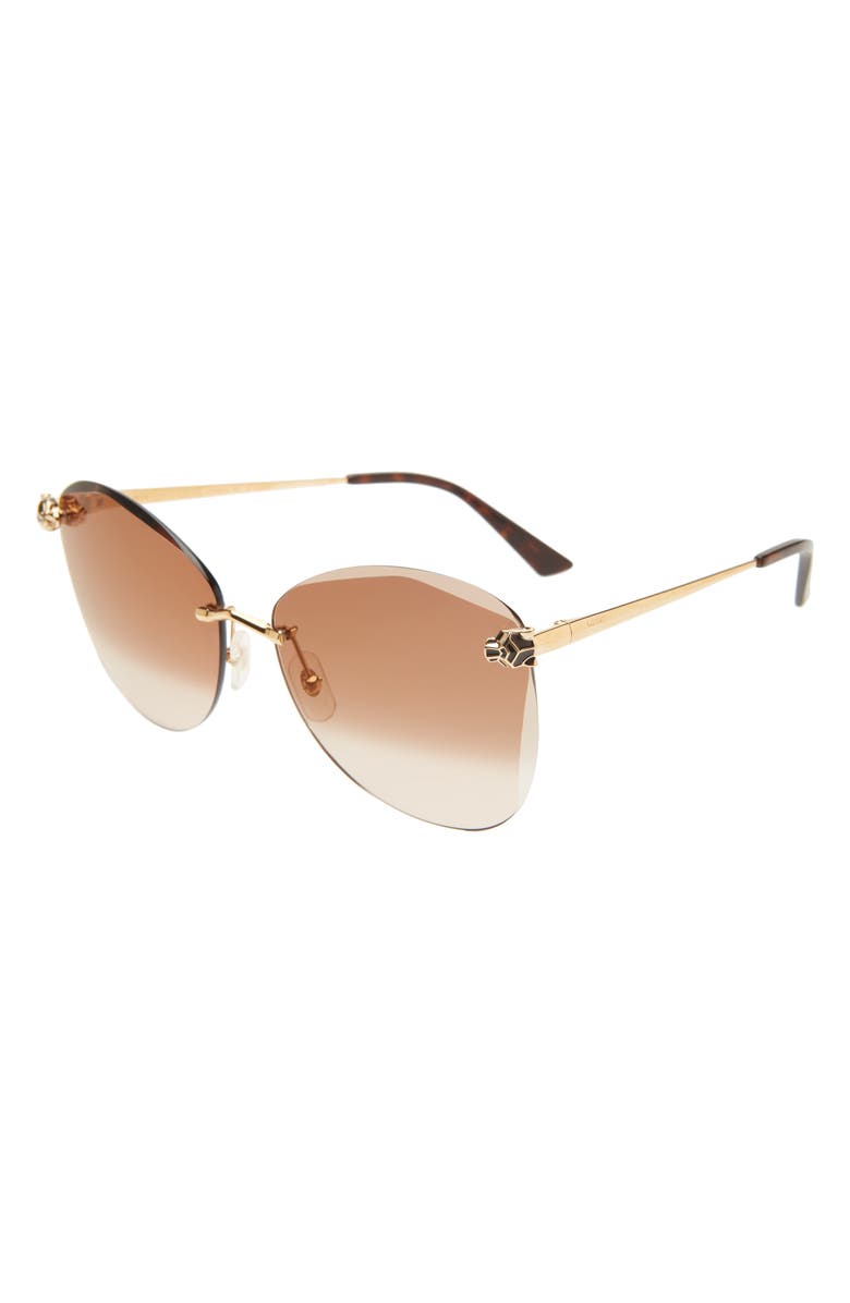 Cartier 62mm Gradient Oversize Butterfly Sunglasses, Alternate, color, Gold
