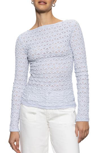 Sanctuary Stretch Mesh Boat Neck Top In Blue