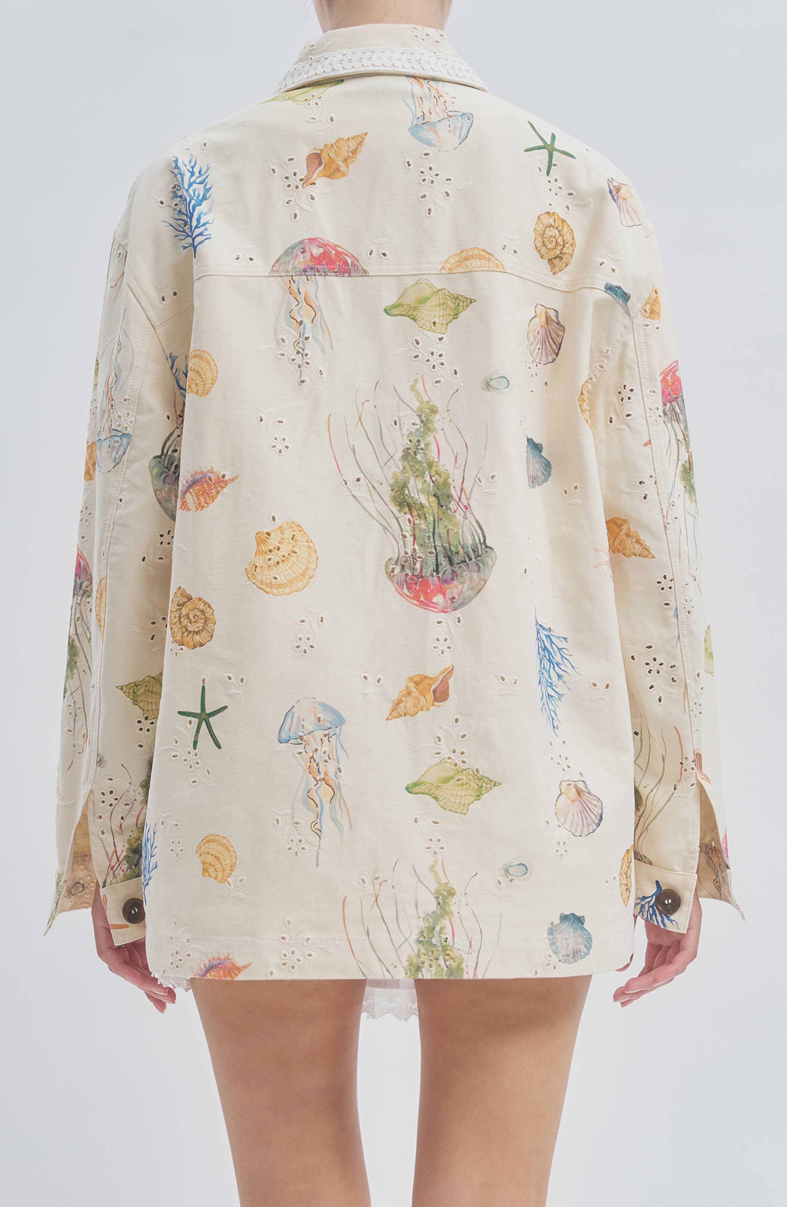 Женские куртки MAUDE CLUB Hayes Sea Life Print Cotton Eyelet Jacket — фото 2