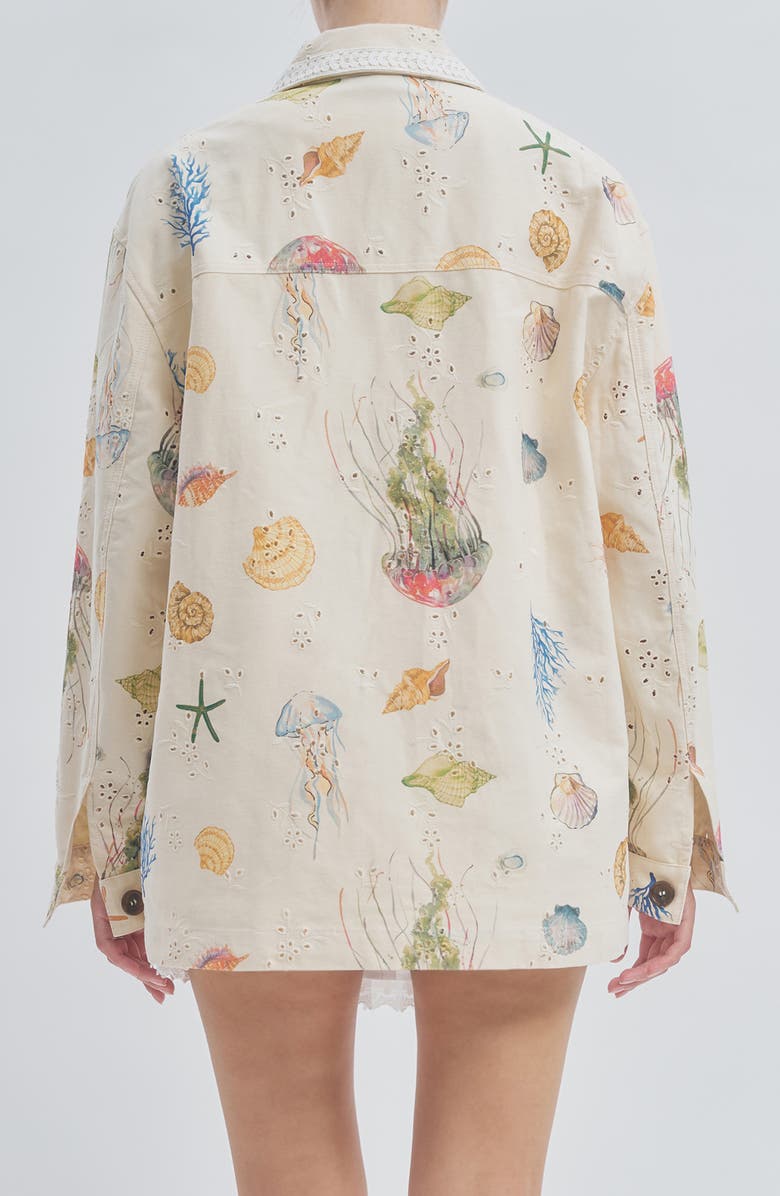 MAUDE CLUB Hayes Sea Life Print Cotton Eyelet Jacket, Alternate, color, Shell Print