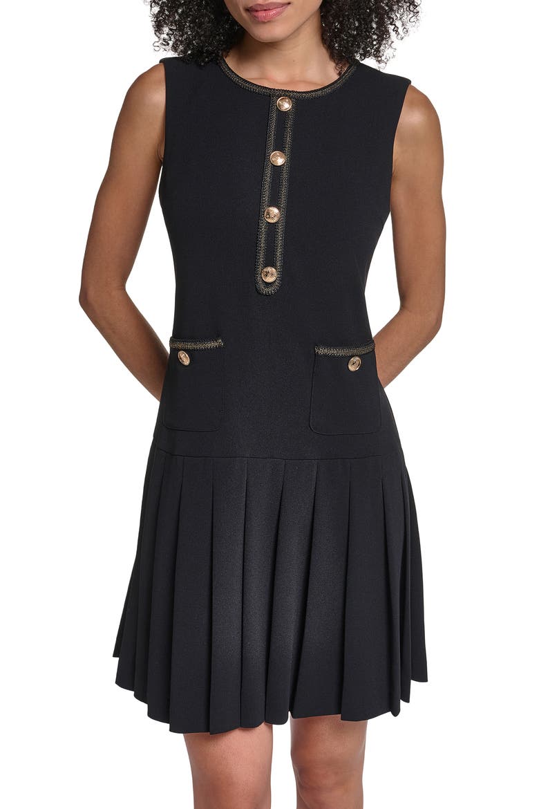 Metalllic Detail Scuba Crepe A-Line Minidress, Alternate, color, BLACK