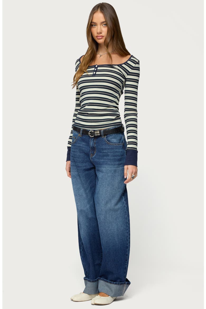 Kella Low Rise Baggy Cuffed Wide Leg Jeans, Alternate, color, DARK-BLUE-WASHED