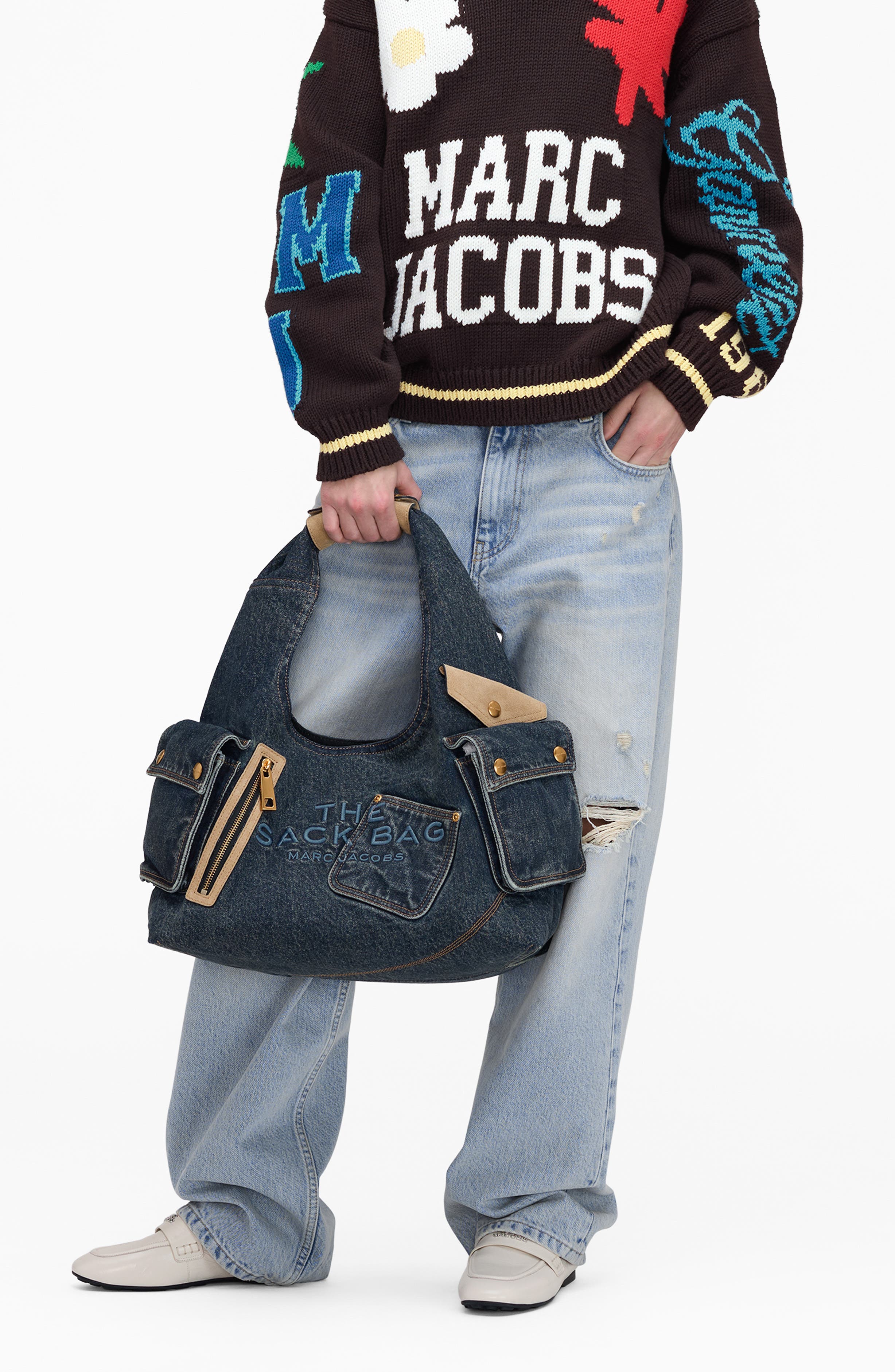 Marc Jacobs The Sack Denim Shoulder Bag, Alternate, color, Dark Wash Indigo