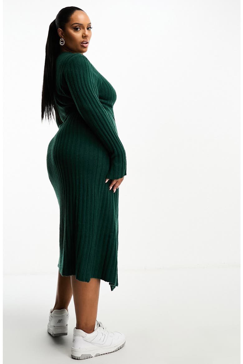 Curve Long Sleeve Midi Wrap Sweater Dress, Alternate, color, DARK GREEN