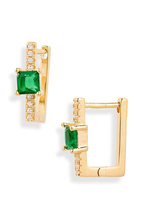 CZ Square Huggie Hoop Earrings