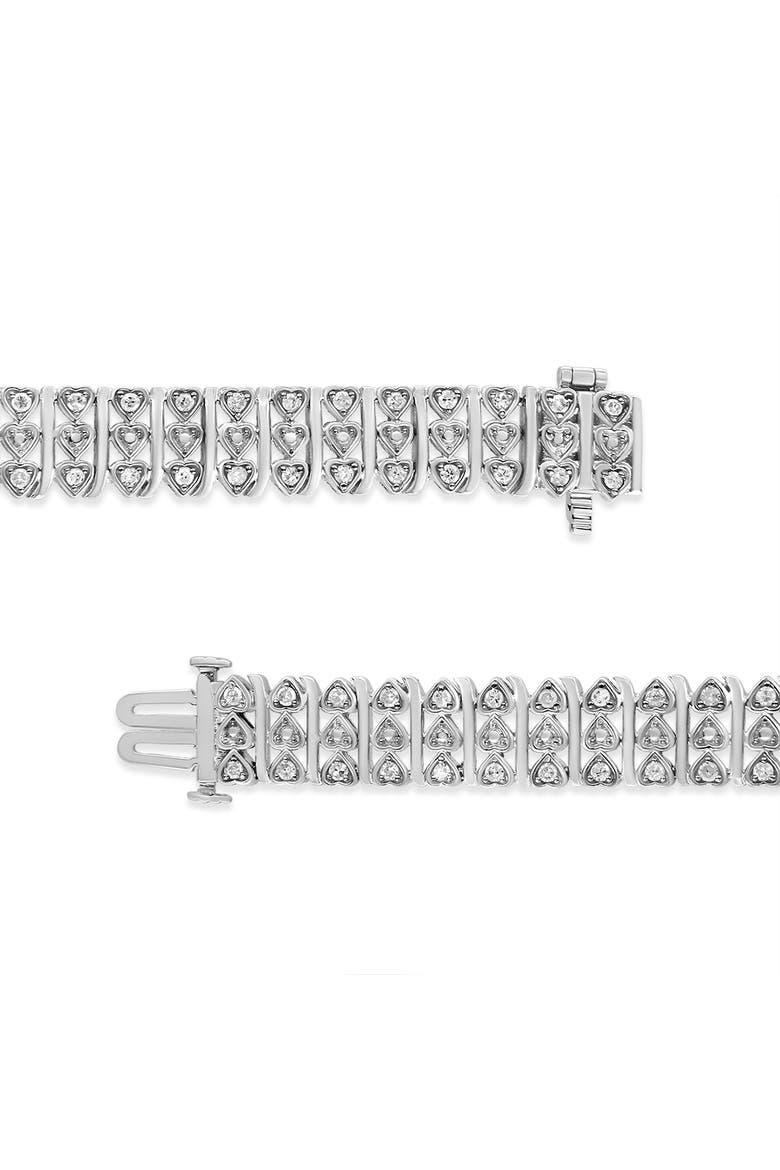 Silver 1.00 Cttw Diamond Multi Row Heart Link Bracelet - 7.25" Inches, Alternate, color, White