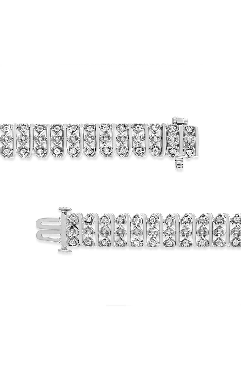 Haus of Brilliance Silver 1.00 Cttw Diamond Multi Row Heart Link Bracelet - 7.25" Inches, Alternate, color, White