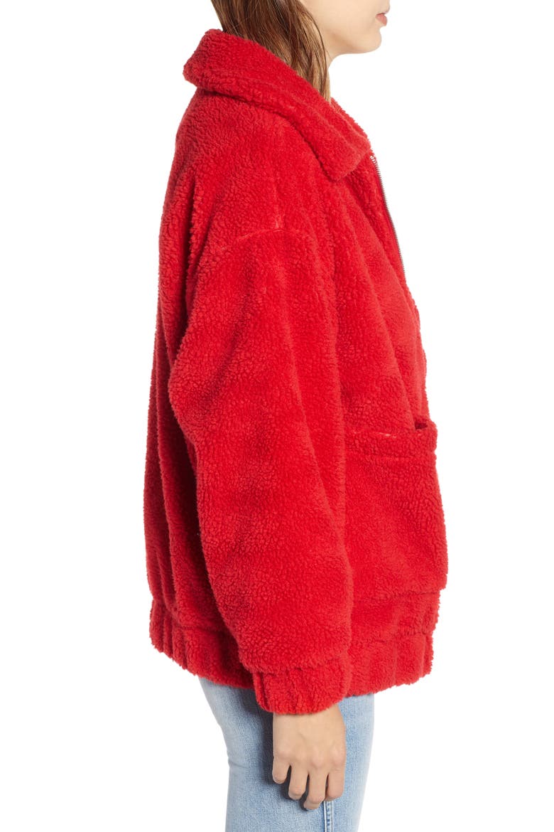 Oversized Fleece Jacket, Alternate, color, RED