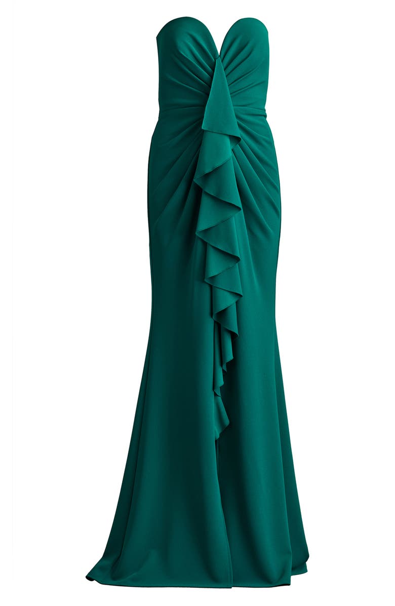 Tadashi Shoji Ruffle Front Strapless Gown, Alternate, color, Emerald