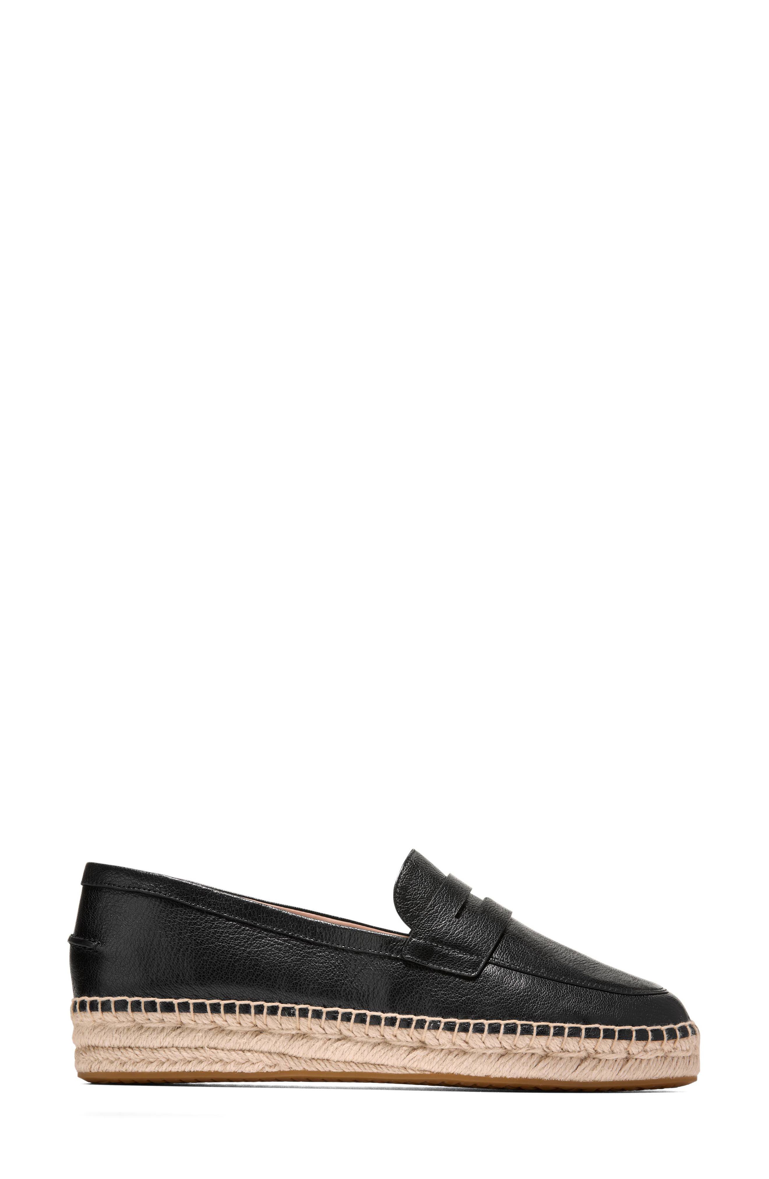 Cole Haan Livvy Espadrille Penny Loafer, Alternate, color, Black Leather