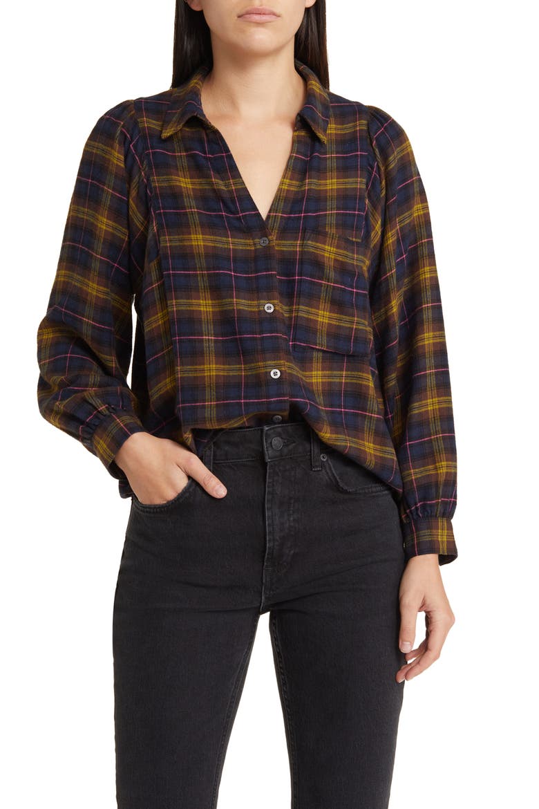 Lauren Plaid Button-Up Shirt, Main, color, NAVY HAZELNUT PINK