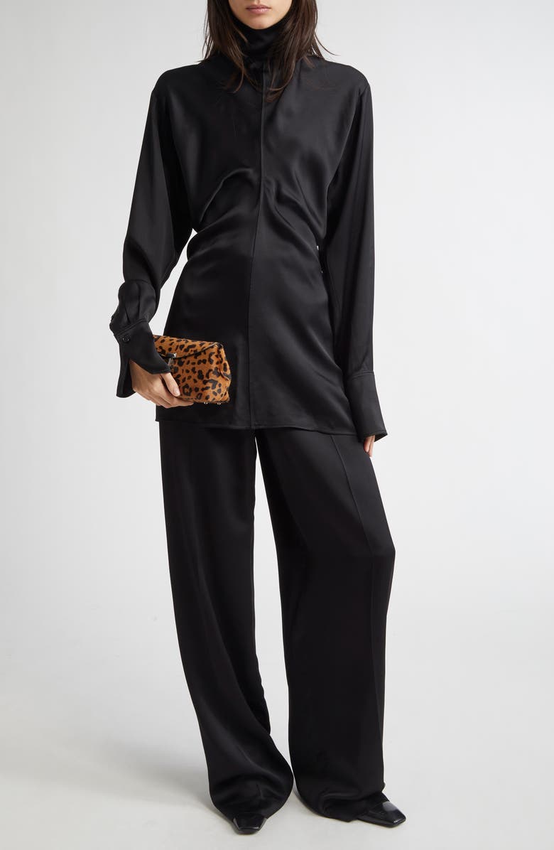 TOTEME Slouch Waist Satin Top, Alternate, color, Black